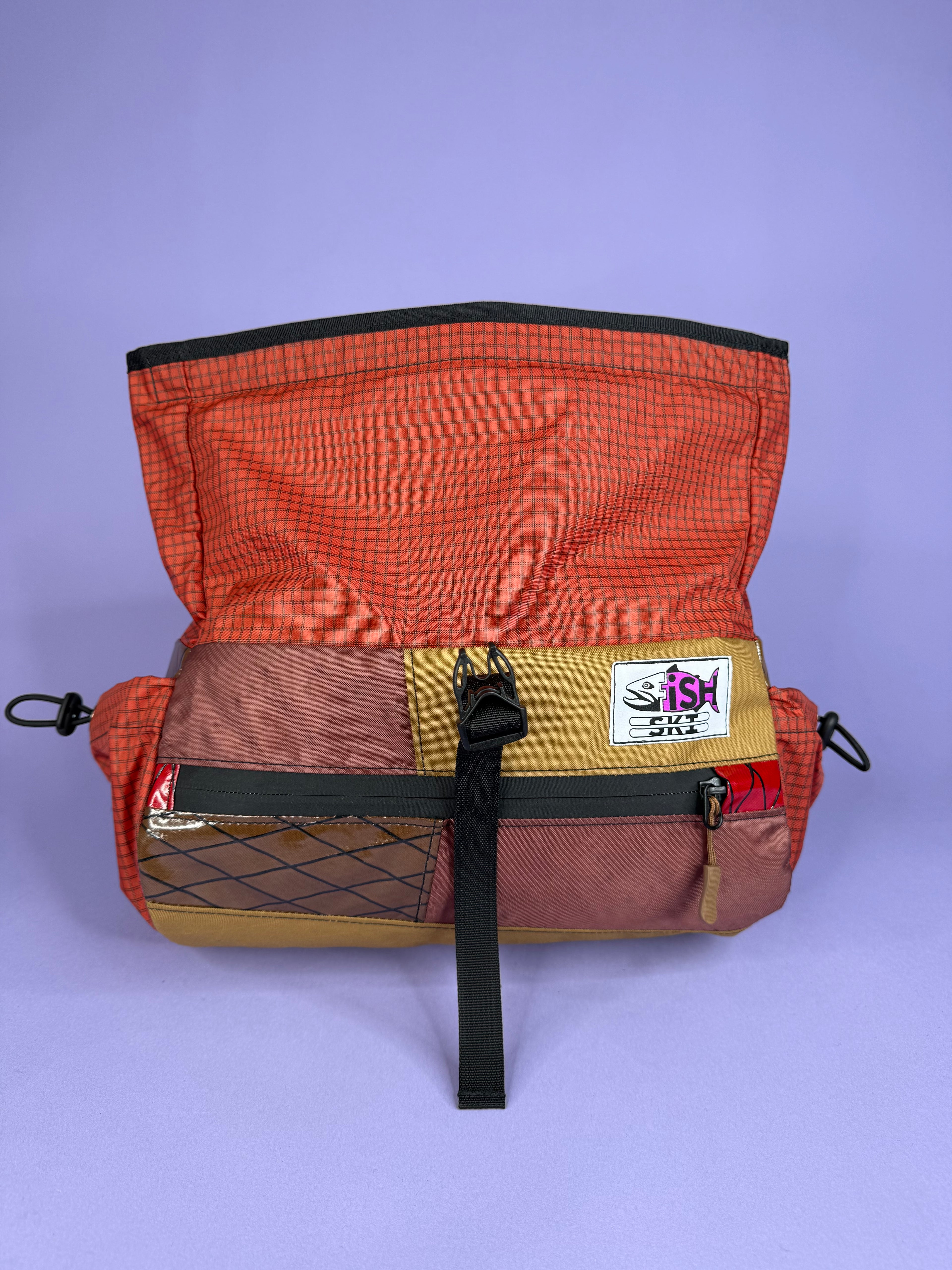 Brown/Red Patchwork Fanny pack/ Handlebar bag